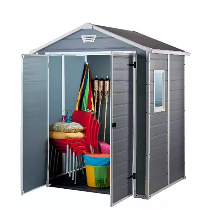 Keter 6′ x 5′ Manor Plastic Garden Storage Shed – Grey-oakleysgardenmachine- Free shipping