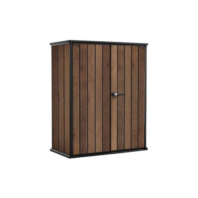 Keter 4.5′ x 2′ Walnut Signature Heavy Duty Vertical Plastic Garden Shed with Shelves – Walnut-oakleysgardenmachine- Free shipping