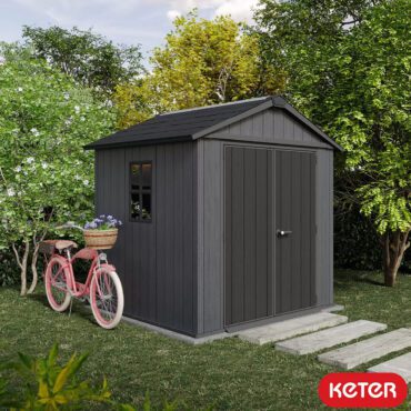 Keter 7.5′ x 7′ Newton Plus Front Entry Plastic Shed – Dark Grey-oakleysgardenmachine- Free shipping