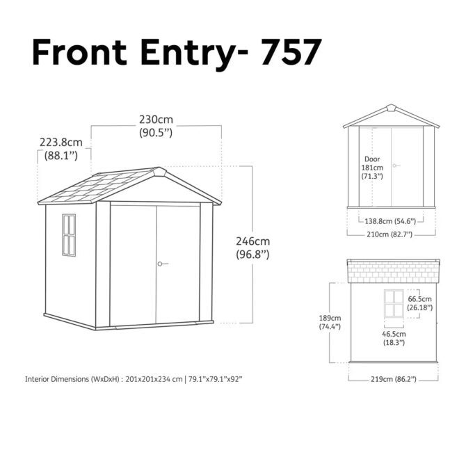 Keter 7.5′ x 7′ Newton Plus Front Entry Plastic Shed – Dark Grey-oakleysgardenmachine- Free shipping