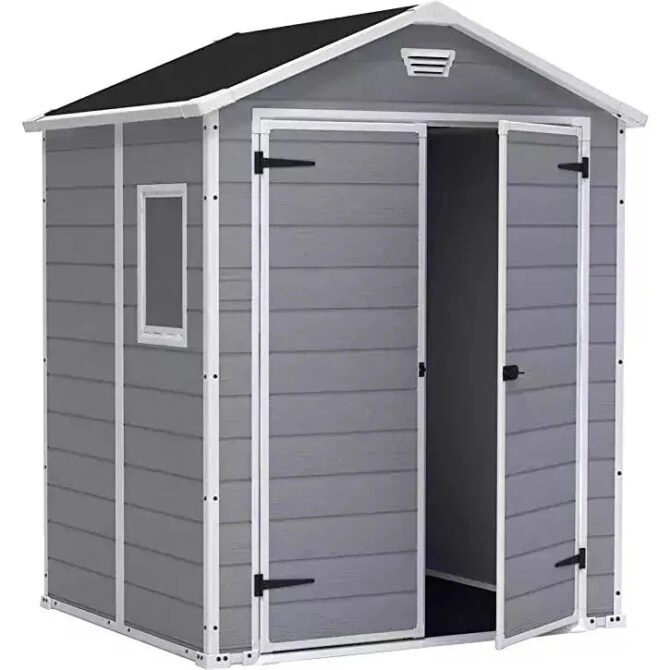 Keter 6′ x 5′ Manor Plastic Garden Storage Shed – Grey-oakleysgardenmachine- Free shipping