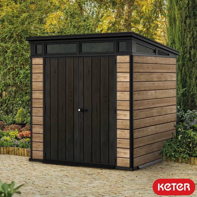 Keter 7′ x 7′ Ashwood Signature Pent Plastic Shed – Woodlook-oakleysgardenmachine- Free shipping