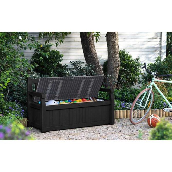 Keter Eden 265L Plastic Storage Bench – Total Grey-oakleysgardenmachine- Free shipping