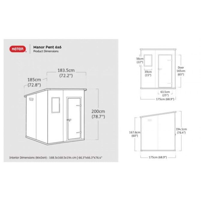 Keter 6′ x 6′ Manor Plastic Pent Garden Storage Shed – Grey-oakleysgardenmachine- Free shipping