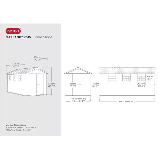 Keter 7.5′ x 15′ Oakland Heavy Duty Plastic Shed – Grey-oakleysgardenmachine- Free shipping