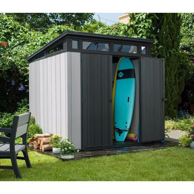 Keter 7’x 7′ Artisan Heavy Duty Plastic Pent Shed – Grey-oakleysgardenmachine- Free shipping