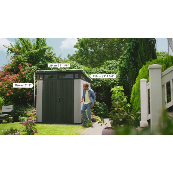 Keter 7’x 7′ Artisan Heavy Duty Plastic Pent Shed – Grey-oakleysgardenmachine- Free shipping