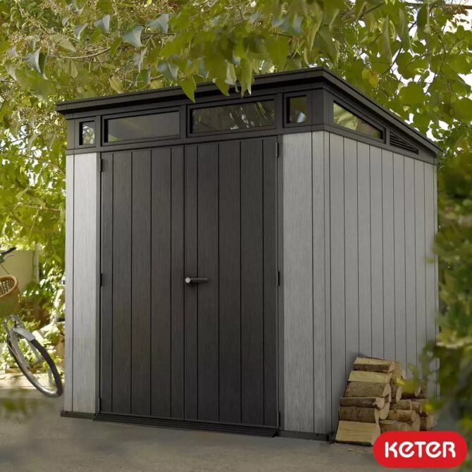 Keter 7’x 7′ Artisan Heavy Duty Plastic Pent Shed – Grey-oakleysgardenmachine- Free shipping