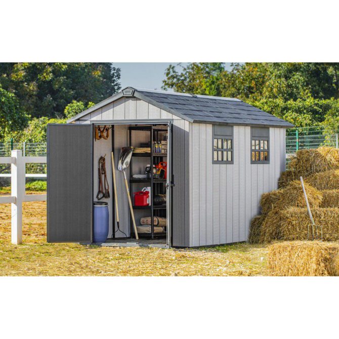 Keter 7.5′ x 11′ Oakland Heavy Duty Plastic Shed – Grey-oakleysgardenmachine- Free shipping