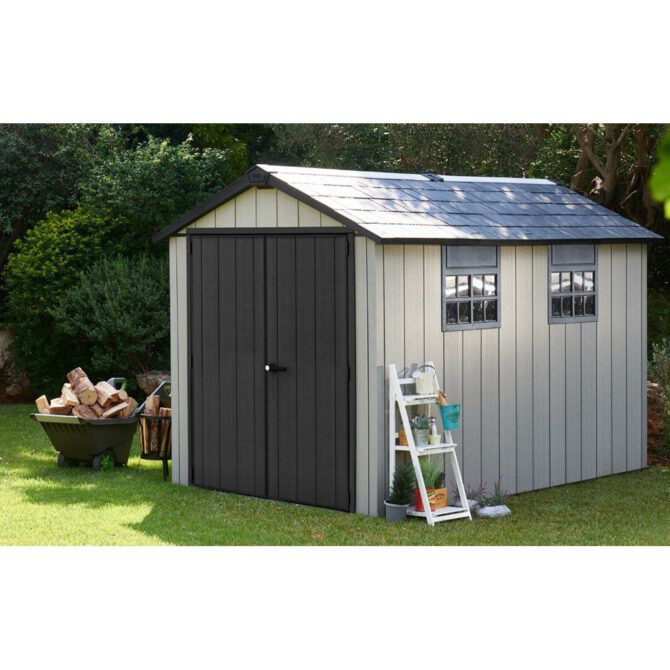 Keter 7.5′ x 11′ Oakland Heavy Duty Plastic Shed – Grey-oakleysgardenmachine- Free shipping