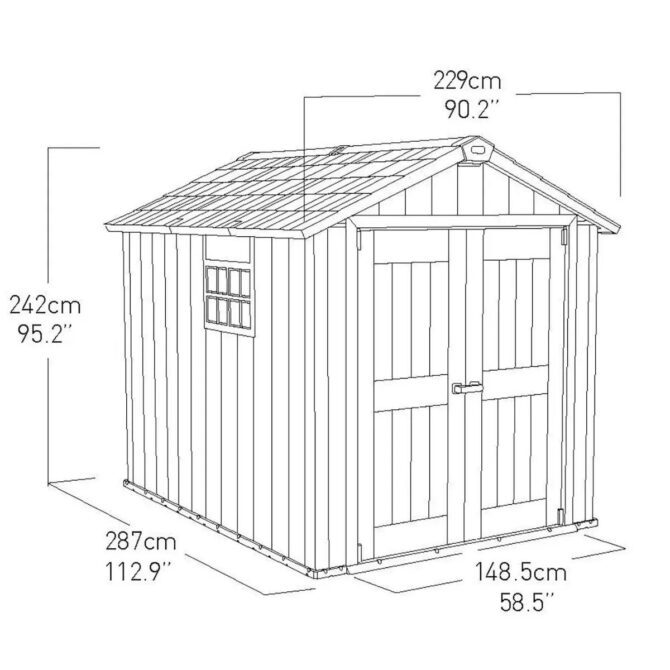 Keter 7.5′ x 9′ Oakland Heavy Duty Plastic Shed – Grey-oakleysgardenmachine- Free shipping