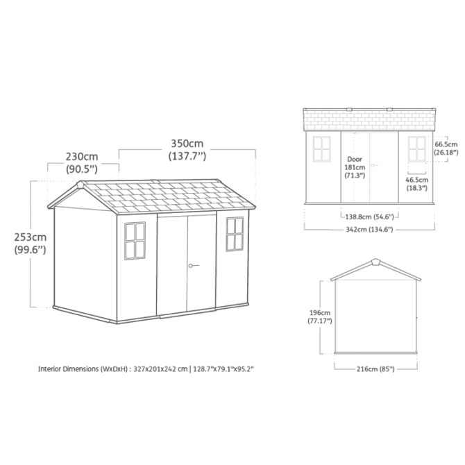 Keter 11’x 7.5′ Oakland Heavy Duty Plastic Shed – Grey Single Entrance-oakleysgardenmachine- Free shipping