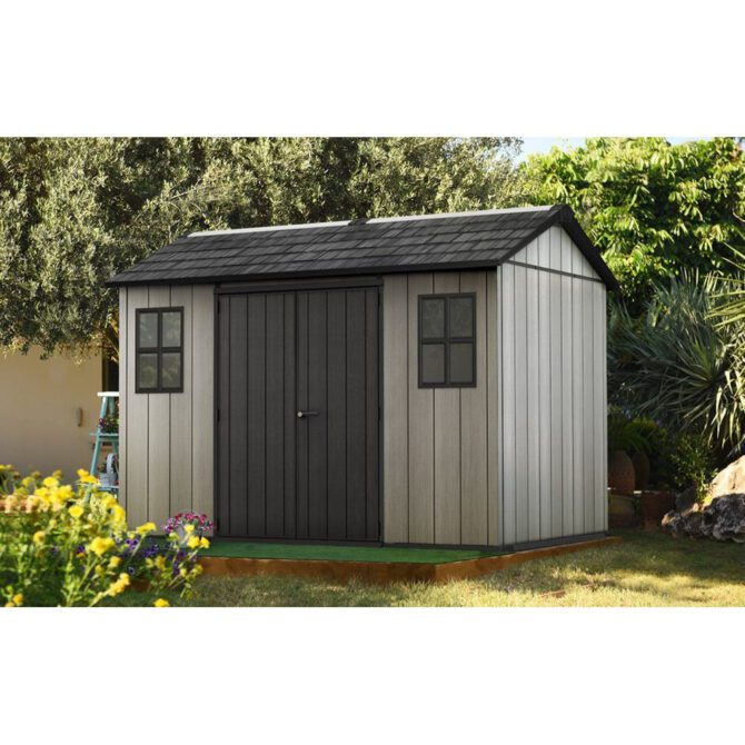 Keter 11’x 7.5′ Oakland Heavy Duty Plastic Shed – Grey Single Entrance-oakleysgardenmachine- Free shipping