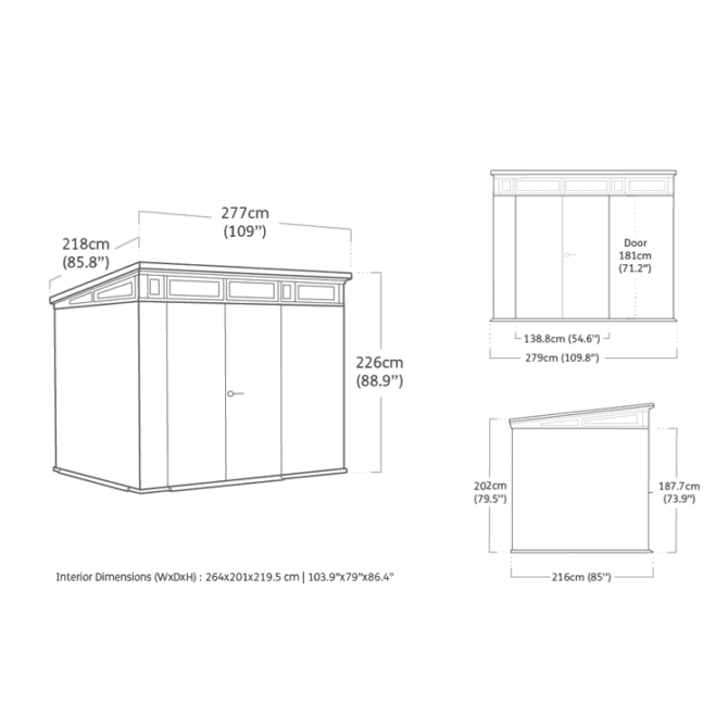 Keter 9’x 7′ Cortina Heavy Duty Plastic Pent Shed – Green-oakleysgardenmachine- Free shipping