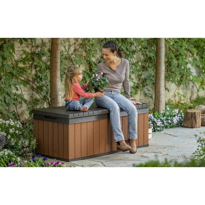 Keter Darwin 380L Plastic Storage Box – Brown-oakleysgardenmachine- Free shipping