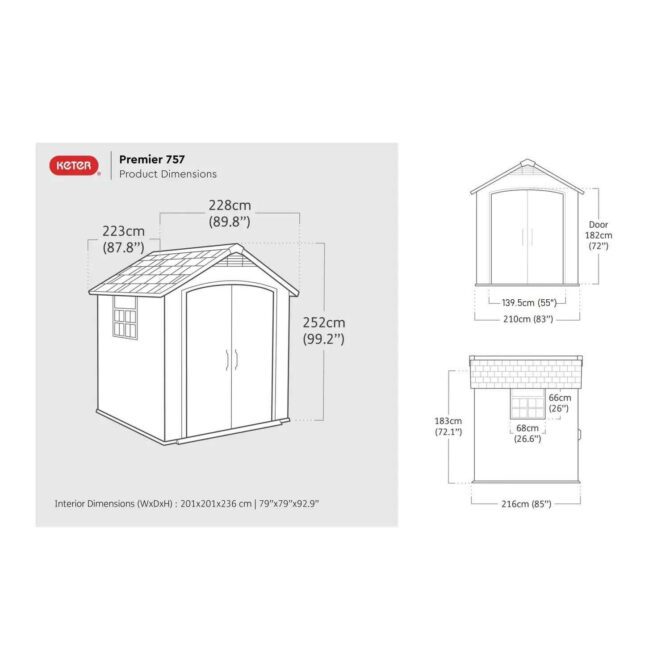 Keter 7.5’x7′ Premier Heavy Duty Plastic Shed – Grey-oakleysgardenmachine- Free shipping